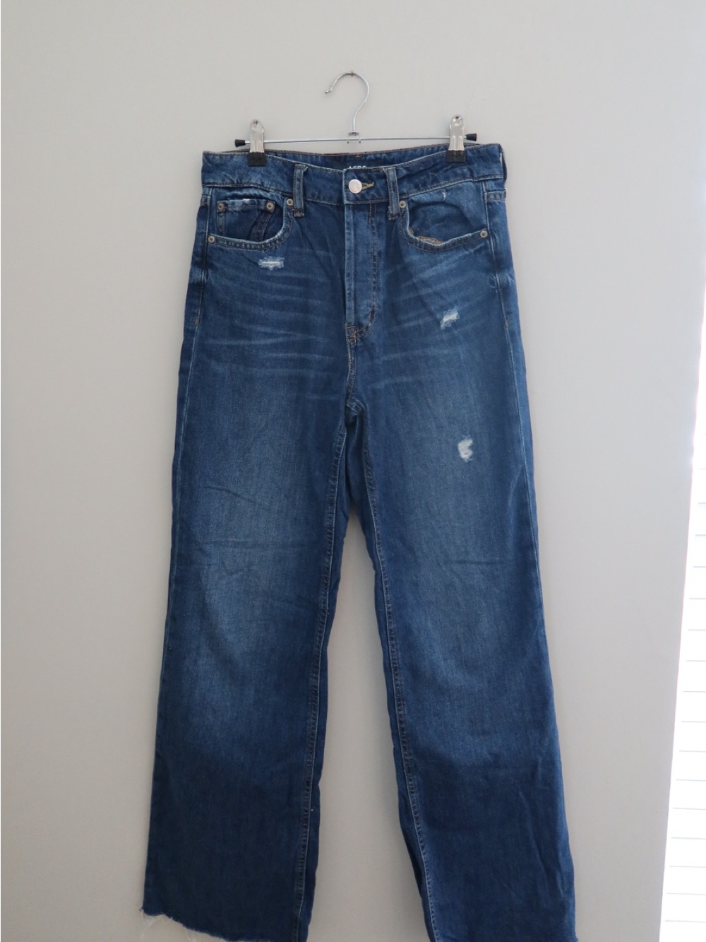 High-Rise Wide-Leg Distressed Women's Jeans — Blue